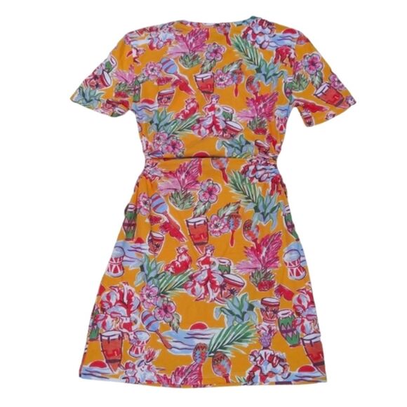 Zara Monkey Bongo Tropical Print T-Shirt Dress with Cut Out Sides Orange Small - Picture 5 of 11